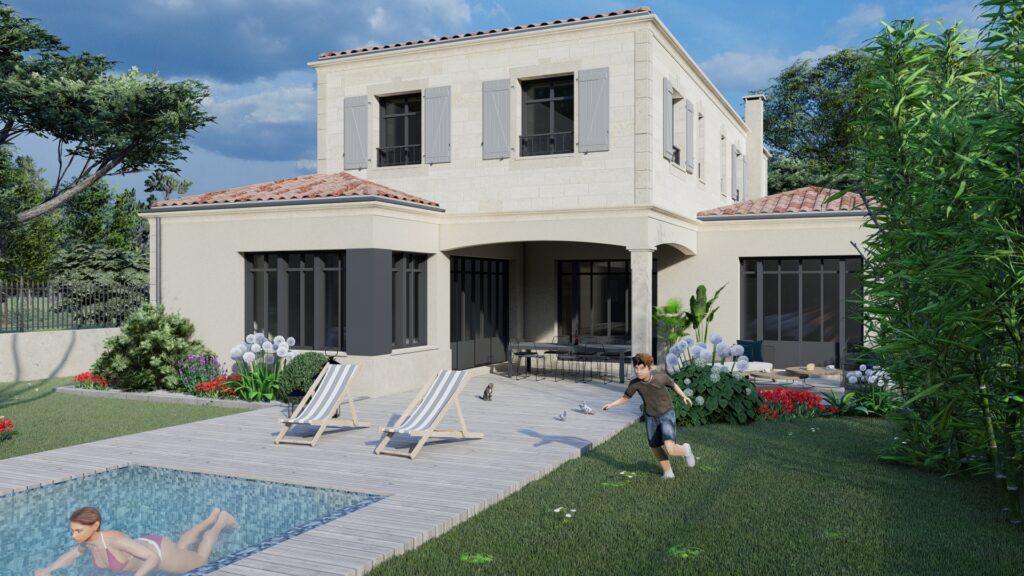 menuiseries sur mesure, maison de ville, terrasse, piscine