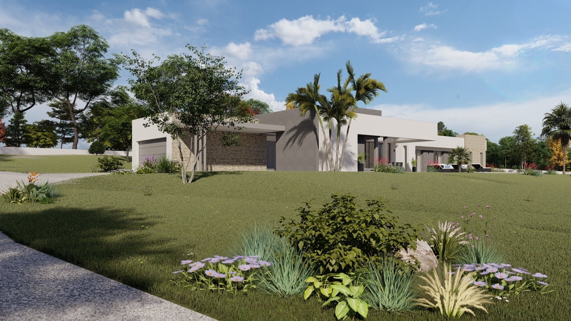 architecture moderniste, IPN, terrasse couverte, bardage bois claire-voie, volumes