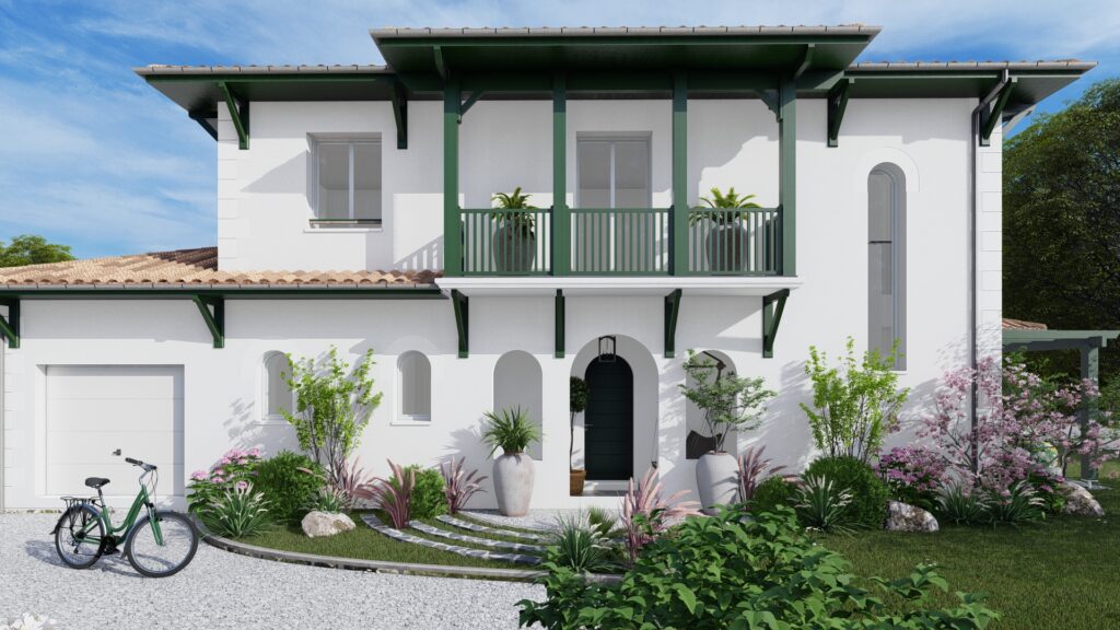 architecture néobasque villa, entrée loriot, balcon bois consoles, pays basque